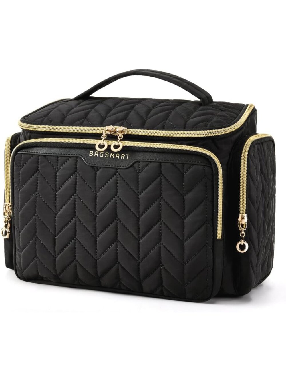 Large Travel Toiletry Bag - Wide-Open Makeup Organizer with Handle, Black